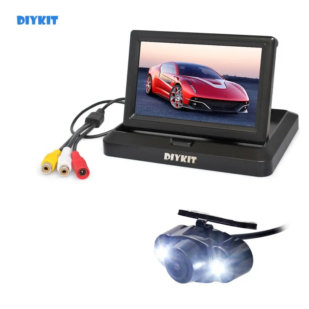 DIYKIT Проводной " складной монитор для автомобиля заднего вида Водонепроницаемый светодиодный Цвет ночного видения заднего вида автомобильная парковочная камера