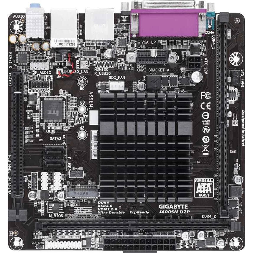 Материнская плата Gigabyte J4005N D2P 2xDDR4 mini-ITX AC`97 8ch(7.1) GbLAN+VGA+HDMI