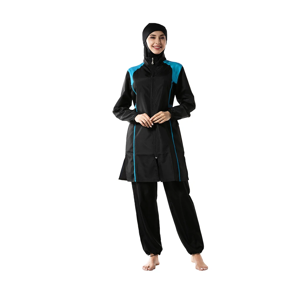 Yongsen женский Мусульманский купальник брюки с капюшоном Burkinis Купальник костюм хиджаб из трех частей элегантный спортивный модный Исламская пляжная одежда - Цвет: Sky blue