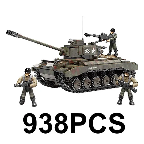 

938Pcs M26 Tank World War Military Battle of Rhineland Army Action Figures Mega Block WWII Weapon Building Bricks Boy Toy