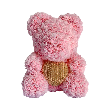 

40Cm Valentine Rose Bear Made Soap Rose Bear With Pearl Heart Bear