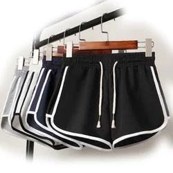 Shorts esportivo feminino, cores lisas, com elástico na cintura, para corrida, praia, verão 2021
