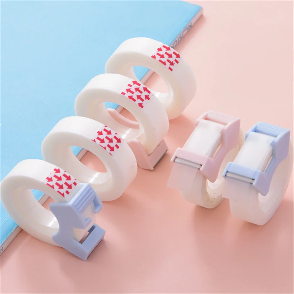 

2pcs Clear Self Adhesive Tape with Tape Cutting Tool 50um*12mm*20y(18.3m) Writable Invisible Correction Tape School Stationery