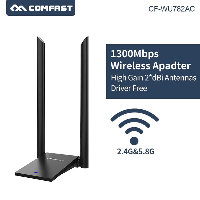 COMFAST CF-WU782AC 5,8 ГГц двухдиапазонный Usb wifi адаптер 1300 Мбит/с 802.11ac дальний wifi приемник 2* 6dBi антенны сетевая карта