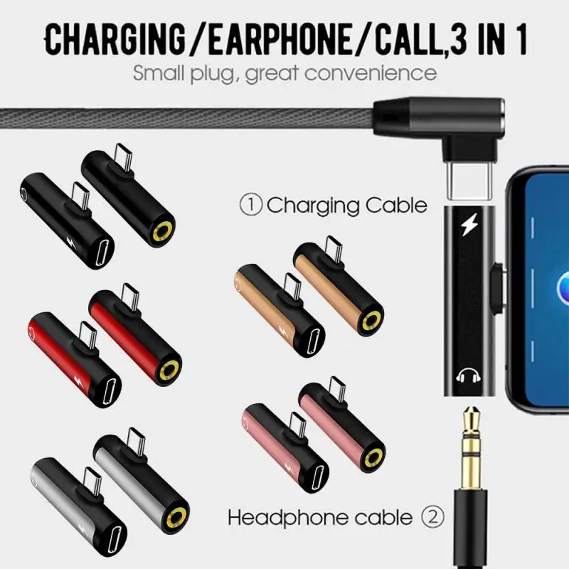 2 In 1 Type C To 3 5mm Earphone Jack Adapter Charger Converter Type C Extension 3