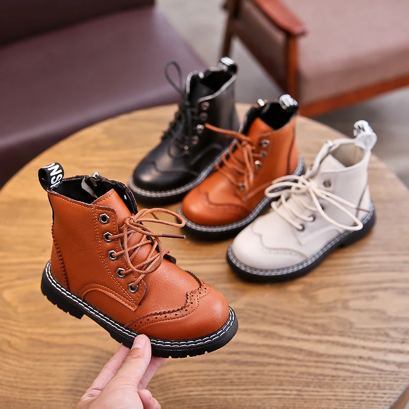 Pure Color Martin Boots Kids Girls Leather Shoes Children Ankle Boots British Style Flat Soft Bottom Comfortable SH053