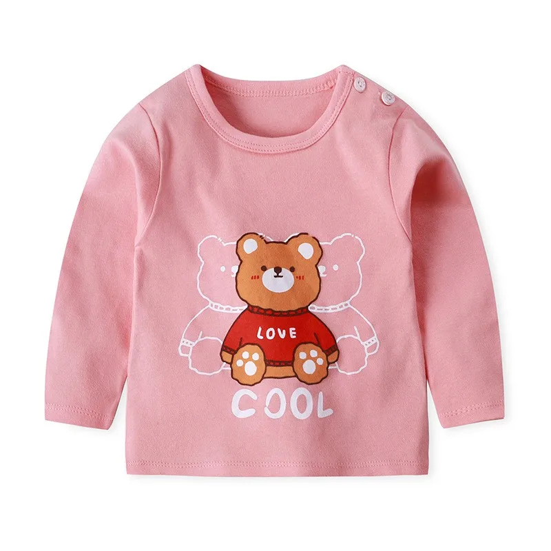 Kids Baby Girls Boys Long Sleeve Tops Cotton Round Neck Tee Shirt Toddler Spring And Autumn Clothes