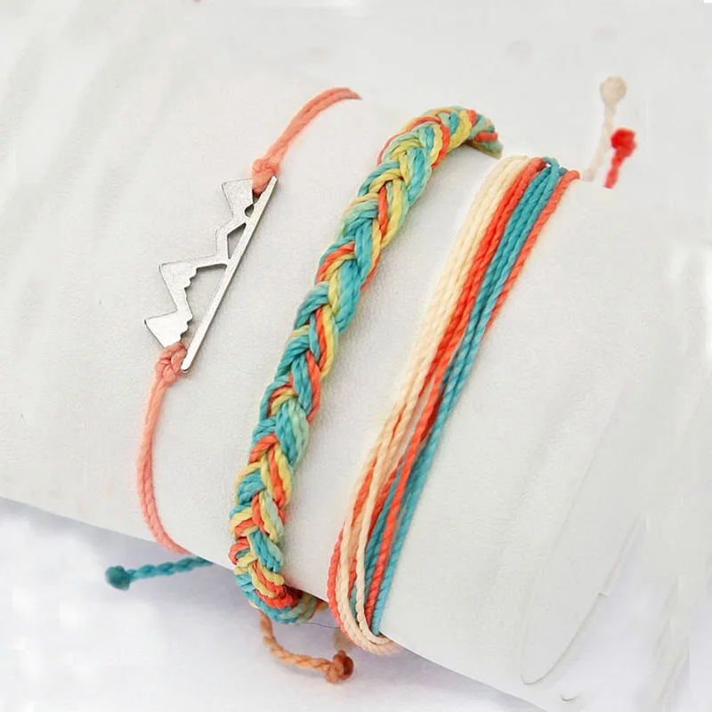 

stainless steel mountain charms friendship bracelets summer beach wax string cord pack braided original bracelets for women