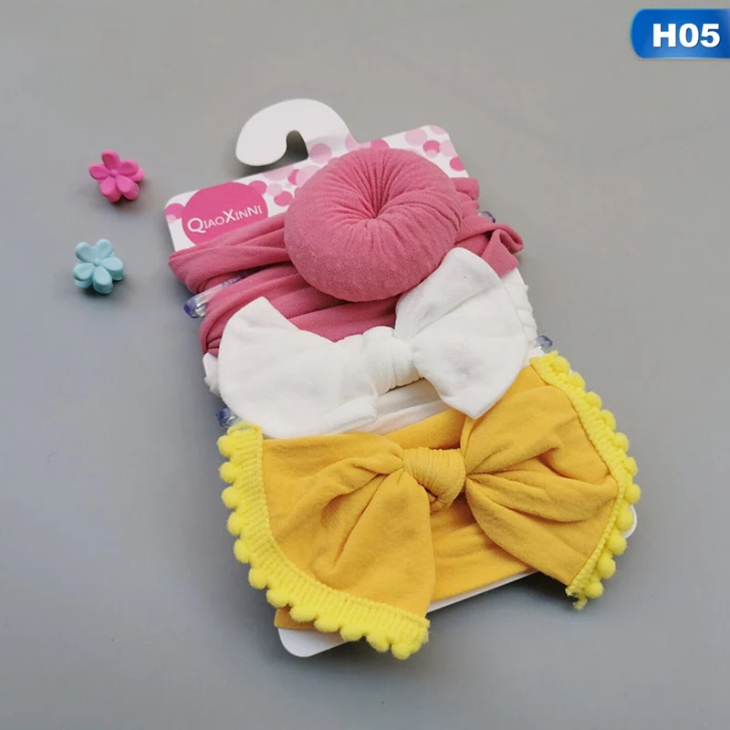 Новинка года, комплект из 3 предметов, однотонная нейлоновая повязка на голову, повязка на голову с бантом для милых, Детские волосы для девочек, повязка на голову для девочек, детская мягкая хлопковая повязка на голову