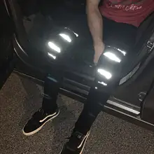 Новое поступление повседневные длинные штаны мужские рваные Светоотражающие джинсы Мужская Уличная одежда в стиле хип-хоп джинсовые брюки размер XS-XXL черный