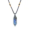 Natural Double Terminated Pointed Crystal Column Labradorite Moonstone Pendant Gemstone Reiki Healing Crystals Amulet Necklace 6