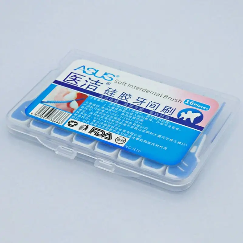 16Pcs/Box Oral Care Adults Interdental Brushes Dental Floss Sticks Silicone Toothpick Clean Between Teeth Massage Gums Tool R3MF