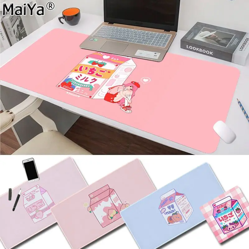 

Maiya Simple Design Kawaii Japanese Strawberry Milk Locking Edge Mouse Pad Game Rubber PC Computer Gaming mousepad