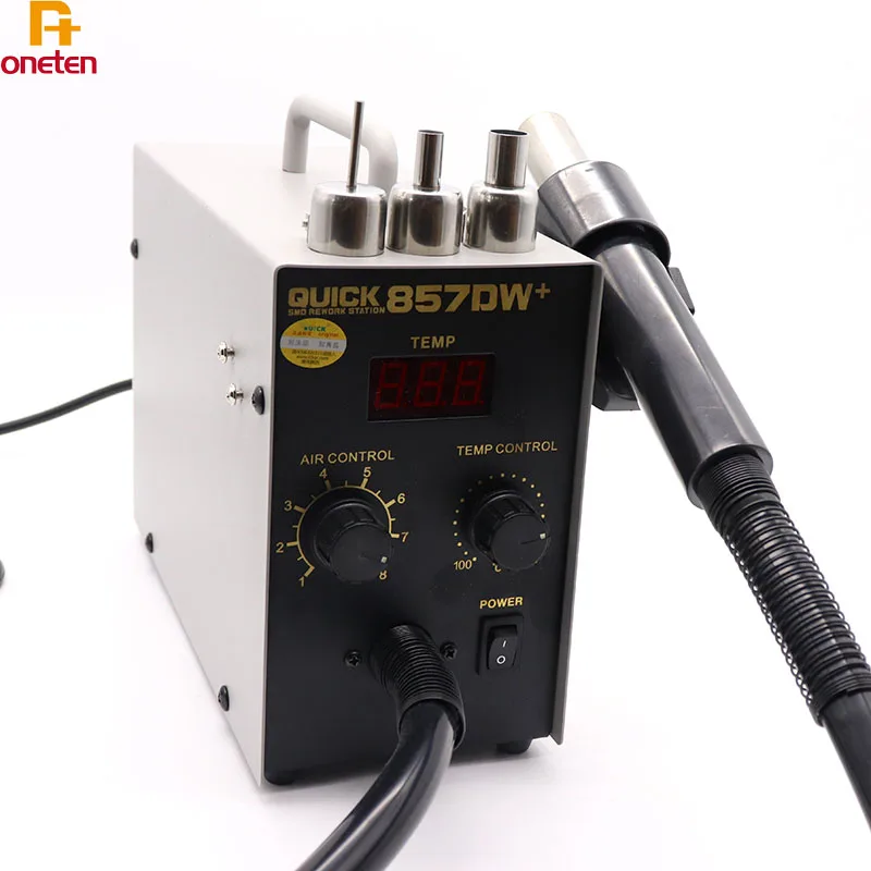 Быстрая 857DW+ Регулируемая станция горячего воздушного пистолета спиральная ветровая 580 Вт SMD паяльная станция с нагревателем горячего воздушного пистолета паяльная станция