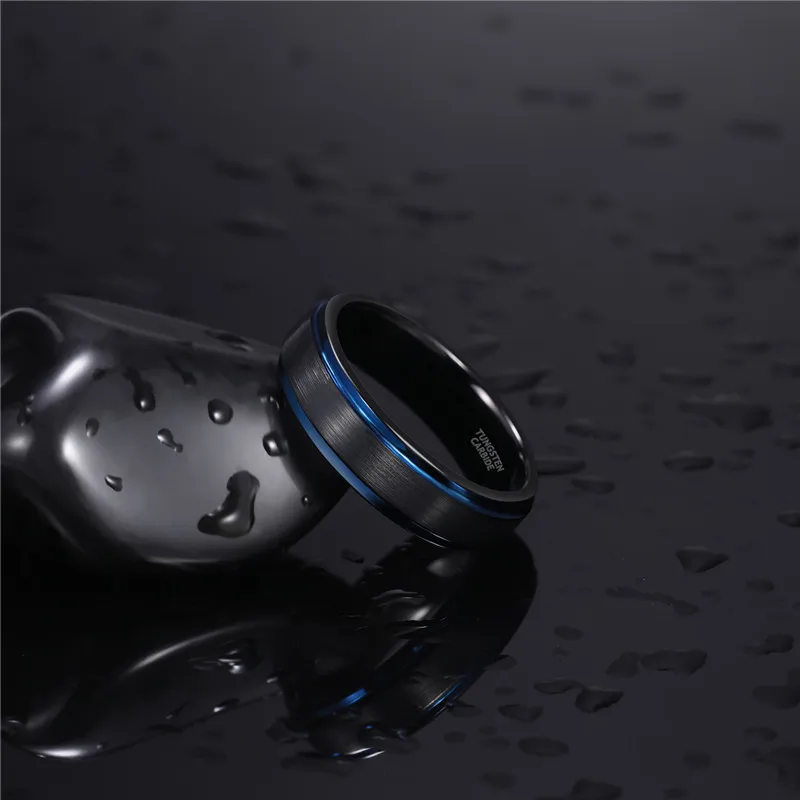 Tigrade Women Men Black Ring with Blue Line Brushed 6mm 8mm Tungsten Carbide Daily Jewelry Unisex Rings Dark 3