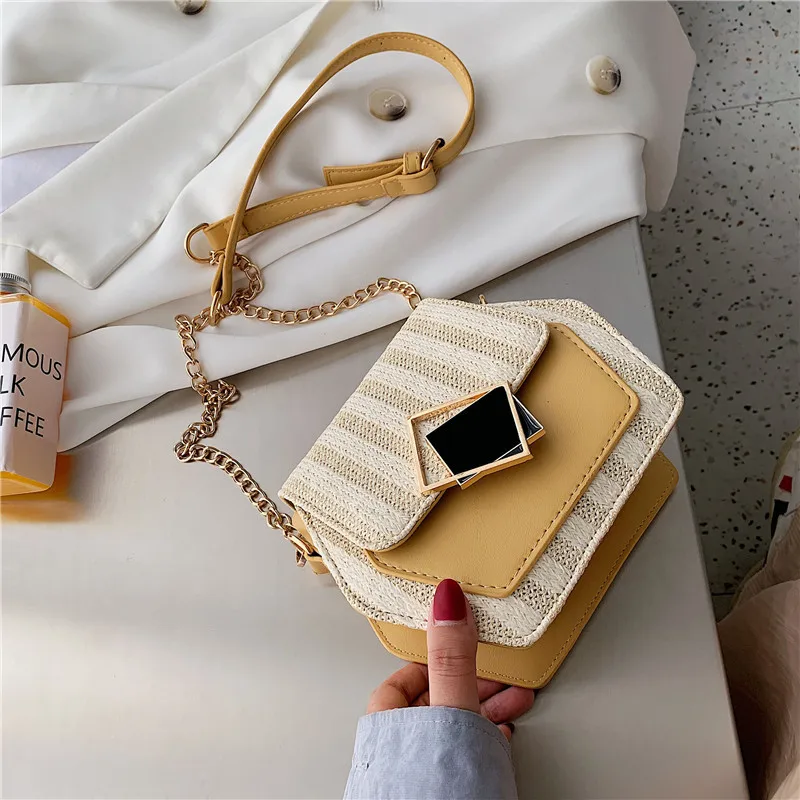 

INS New Arrival Creative WOMEN'S Bag 2019 Korean-style Autumn And Winter Polygon Mini Weaving Contrast Color Shoulder Bag with C