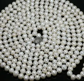 

Long 50" 8-9mm Natural White Akoya Cultured Pearl Beads Hand Knotted Necklace