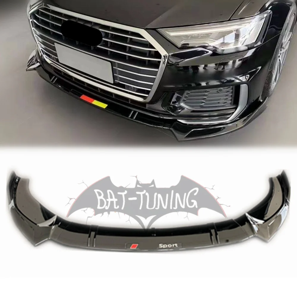 

3 PCS Glossy Black ABS Front Lip For Audi A6 C8 Sport Edition Carbon Fiber Look Water-transferred Front Bumper Body Kits 2019+