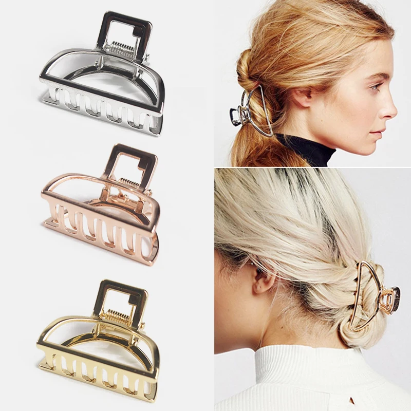 

2020 Metal hairpin Women Girl Geometric Solid Color Hair Claw Clamps Hair Crab Clip Claws Accessories Hairpin Large/Mini Size