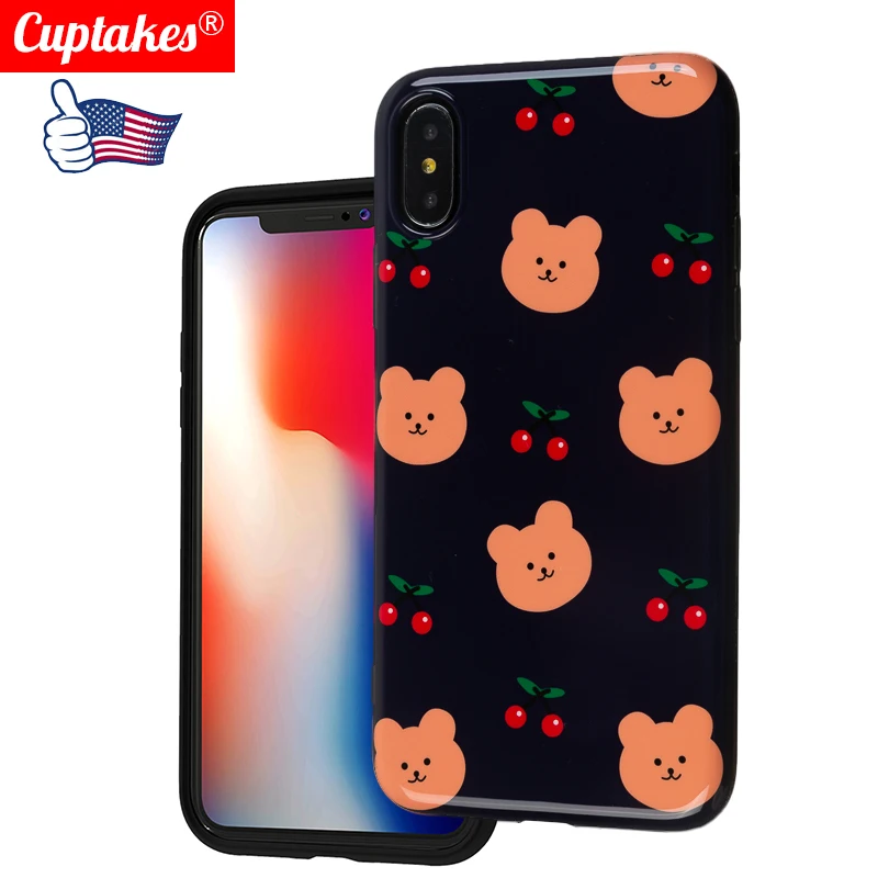 

Luxury Bling Glossy Soft Silicone Case for iPhone 11 Pro 7 8 Plus X XS Max XR 6 6S Cute Cartoon Bear Friend Cherry Kawaii Jelly