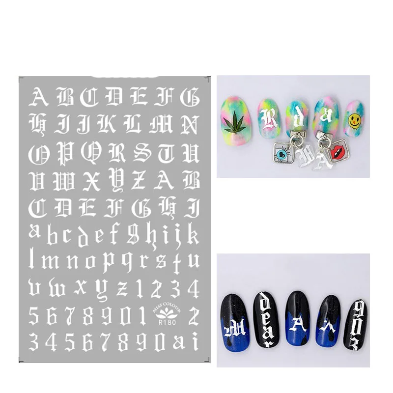 Дизайн ногтей 3D переводные наклейки числа буквы алфавита дизайн ногтей белый черный золотой акриловый инструмент для ногтей - Цвет: white