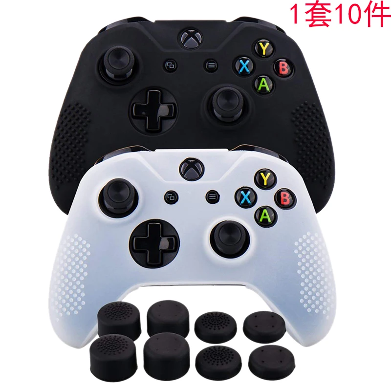 

Hot 3C-Silicone Rubber Cover Skin Case Anti-Slip For Xbox One/S/X Controller X 2(Black & White) + Fps Pro Extra Height Thumb Gri