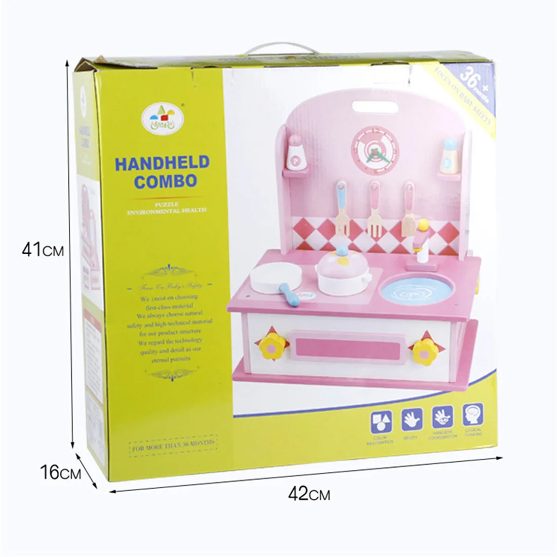  14Pcs 2-in-1 Children Pretend Play Wooden Dressing Table Kitchen Counter Playset Educational Make U - 4000288555202