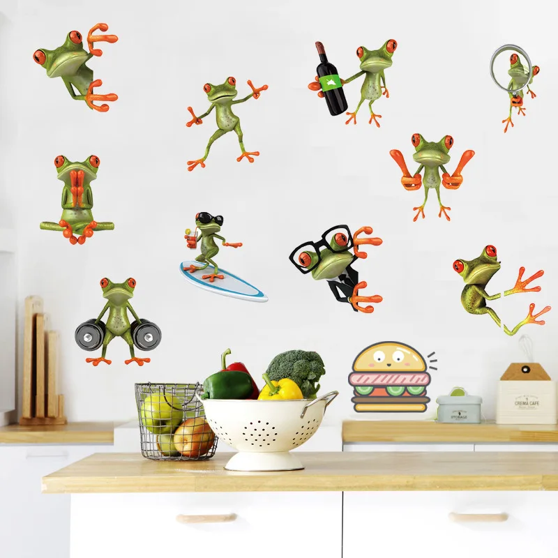 3D funny Frog toilet sticker creative green frog car Stickers vinyl waterproof bathroom Toilet decals mural home decoration