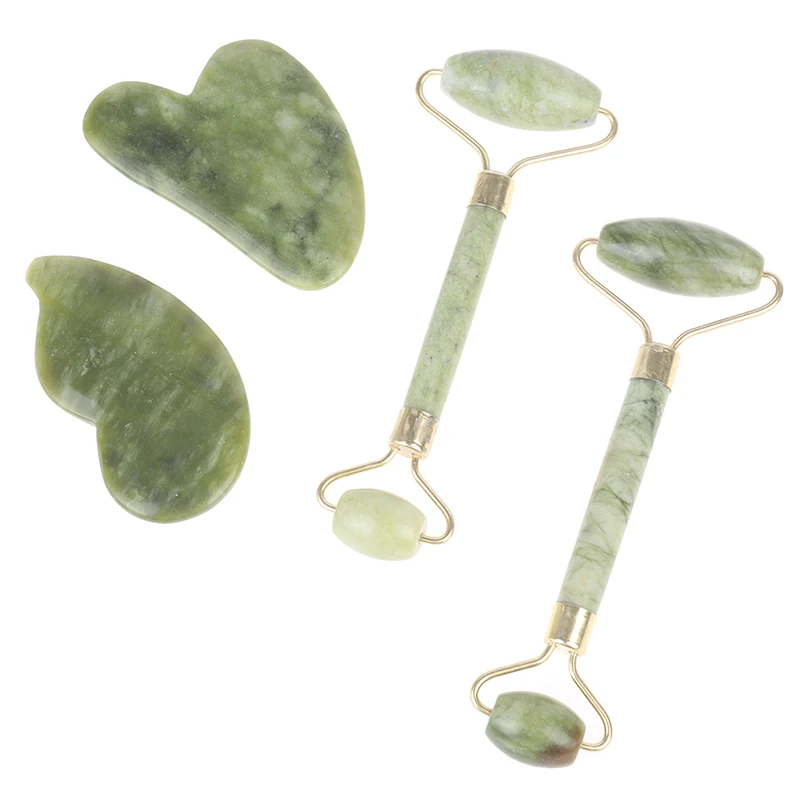 Double Heads Guasha Board Natural Jade Stone Face Lift Body Skin Relaxation Slimming Beauty Neck Thin Lift Facial Massage Roller
