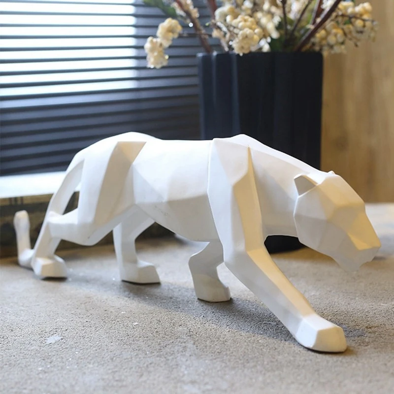

Modern Abstract Black Panther Resin Sculpture Geometric Resin Leopard Statue Crafts Wildlife Art Decor Gift Ornament Decoration