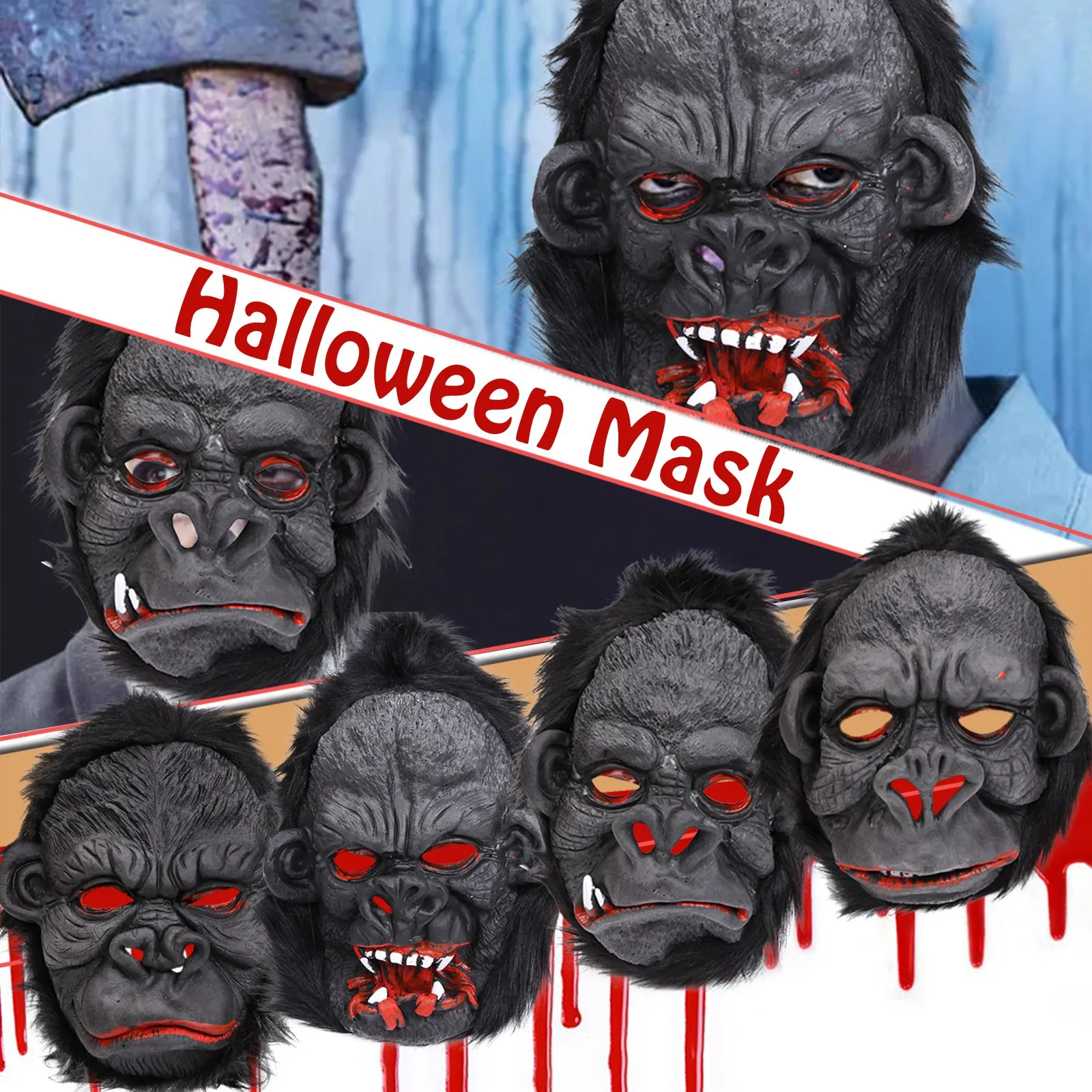 Scary Gorilla Mask Big Eared Orangutan Horror Animal Masks Cosplay Supplies Funny Halloween Party Props | Тематическая одежда и