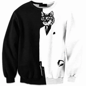 

CNUUIKOOEK Sweatshirts Hot Selling Men's 3D Black And White Cat Printed Hoodie Long Sleeve Pullover Fashion Man Hoodies