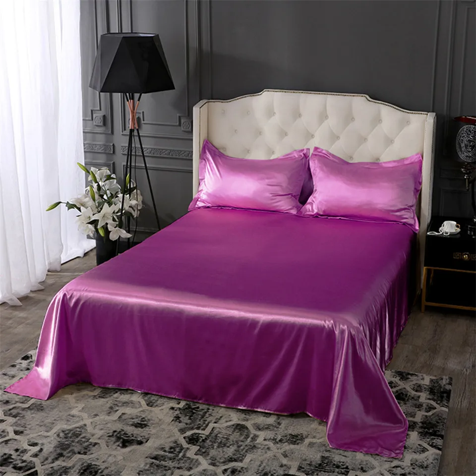 Liv-Esthete Luxury Silk White Flat Sheet Soft Pillowcase Bed Linen Christmas Gift Double Queen King Bed Sheet Healthy Sleep