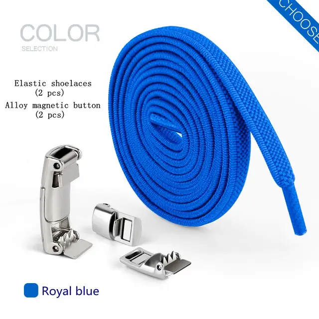 New Upgrade Magnetic Buckle Latex Rubber Band Elastic Laces Sneakers Laces Without Tying Kid and Adults Are Available Shelaces Royal blue