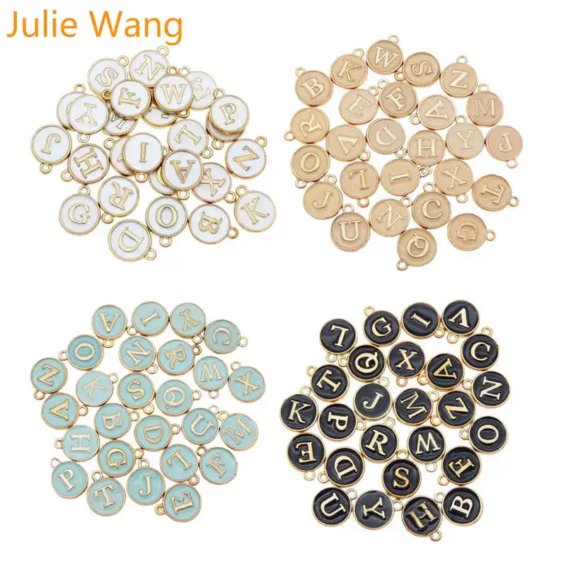 

Julie Wang 26pcs A-Z English Alphabets Enamel Letters Charms Alloy Gold Tone Pendant Necklace Bracelet Jewelry Making Accessory
