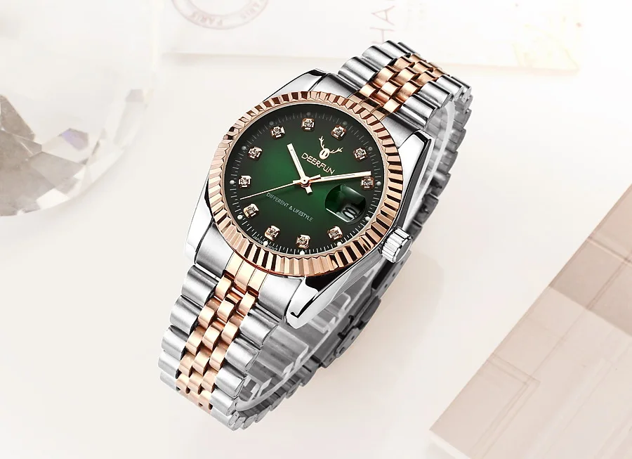 Silver green Роскошные мужские/женские часы из нержавеющей стали с автоматической датой кварцевые часы немеханические классические часы водонепроницаемые часы Relogio - Цвет: Silver green