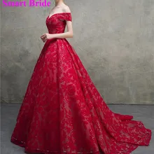 Красные платья с открытыми плечами для выпускного вечера, длинные платья в пол, кружевные бисерные свадебные вечерние платья А-силуэта STS11