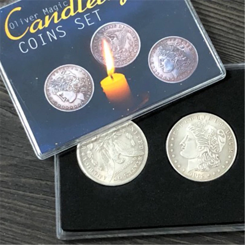 

Candlelight Coins Set Magic Tricks Morgan Coin Appear / Disappear Magia Magician Close Up Illusions Gimmick Props Mentalism Fun