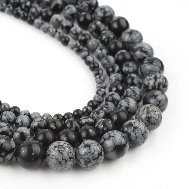 Natural Stone Beads Black Hematite Zebra Jespers Round Spacer Beads for Jewelry Making DIY Bracelet Necklace Accessories 15'' Snowflake Jasper