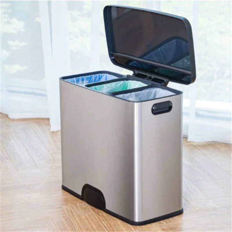 Ninestars 45 liter trash can Three-class electronic light touch stainless steel Classified Waste Bi