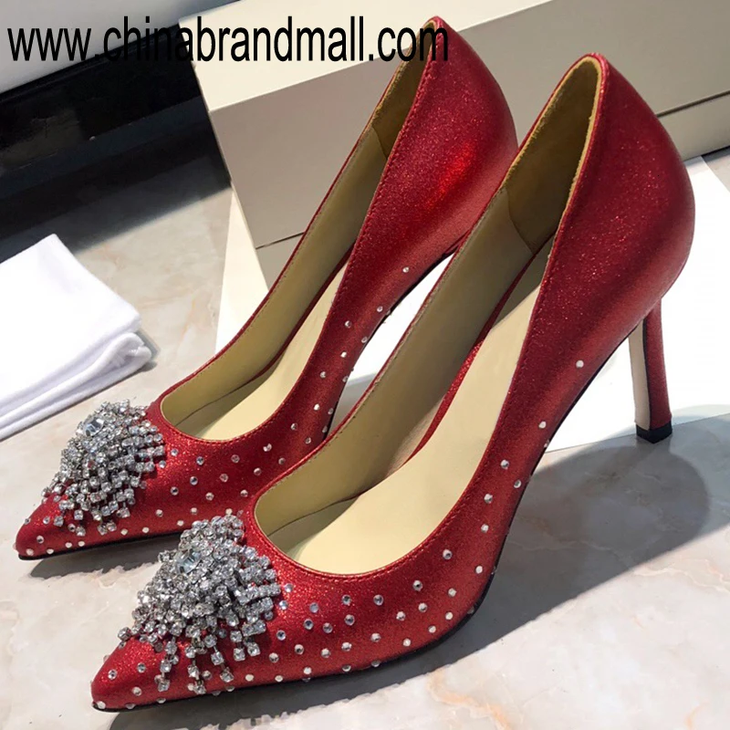 

Red Rhinestone Shoes For Women 2019 Elegant Pumps High Quality Runway Women High Heel Pumps