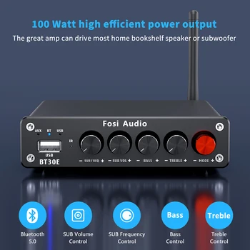 Усилитель мощности Fosi Audio BT30E, Bluetooth, 2.1, 2*50 Вт + 100 Вт 3