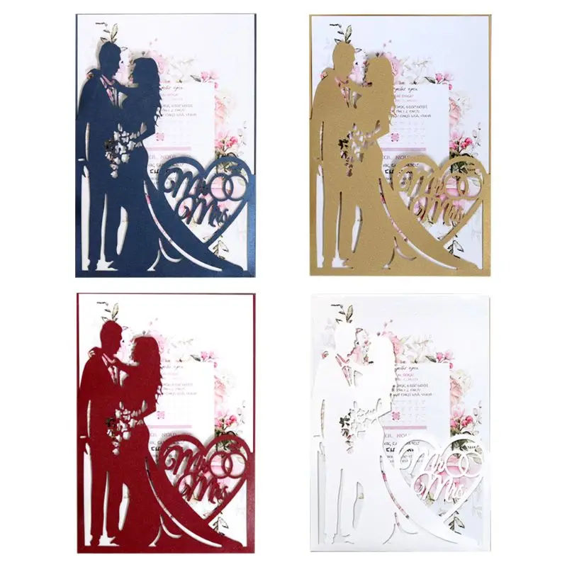  20pcs/set Laser Cut Mr & Mrs Wedding Invitations Card Invite Envelopes Kit Bridal Shower Engagement - 4.00008E+12