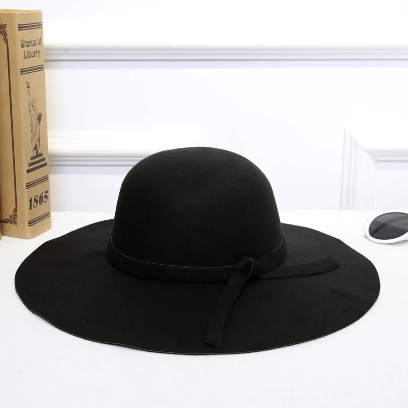 Женская шапка, Классическая, ретро, джазовая, теплая, Шляпка женская, ведро, хлопок, милые шапки, широкополый Топ, шляпа от солнца, модная, модная, винтажная - Цвет: Black