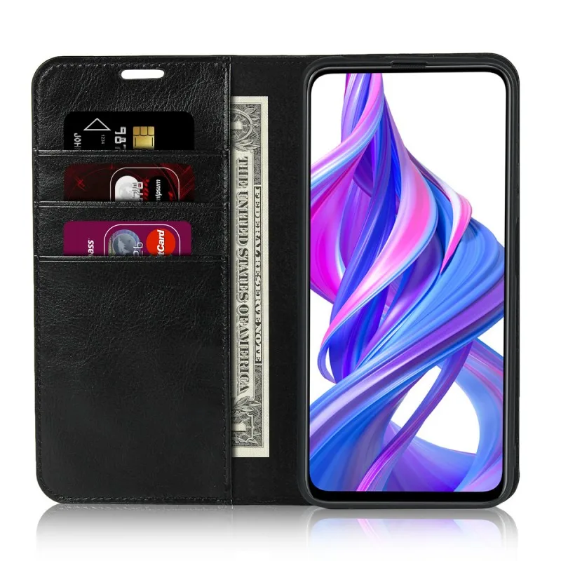 Чехол из натуральной кожи для huawei Honor 9X Pro, чехол s, чехол, Роскошный деловой кошелек для huawei 9X Hoesjes Etui, аксессуары для телефона - Цвет: Черный