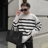 Ladies Autumn Winter Striped Knitted Loose Sweater Women Pullover Tops Long Sleeve O Neck Casual Streetwear Women Sweater Female 1