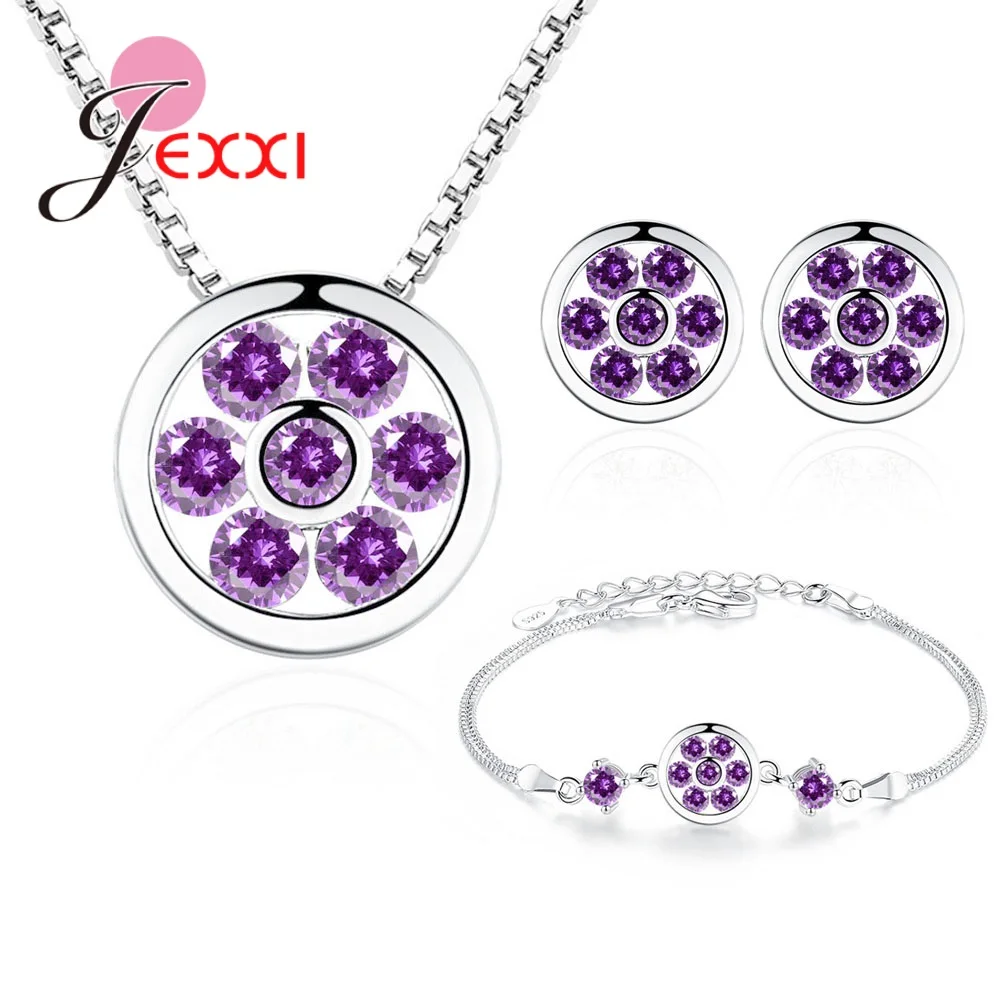 New Design 925 Sterling Silver Pendant Necklace Stud Earrings Bracelet Sets Cubic Zirconia Ear Rings Elegant Jewelry Love Gift | Украшения