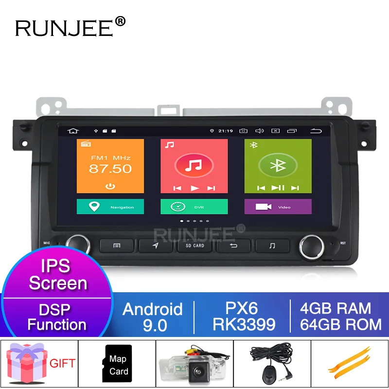 RUNJEE ips DSP Android 9 gps Авторадио Стерео система для BMW/E46/M3/Rover/3 серии мультимедийный плеер FM радио