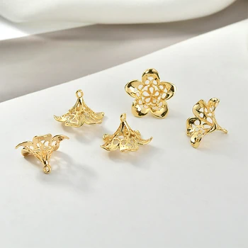 

Copper Plated 18 K Real Gold Flower Flower Holder Hanging Hat DIY Handmade Earrings Ear Pendant Hairpin Headdress Pendant
