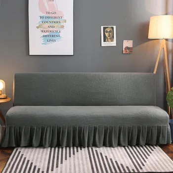 

Armless Sofa Bed Cover Elastic Cover Without Armrest Solid Color Cover Stretch Slipcover Grey Furniture Decoration Bench Covers